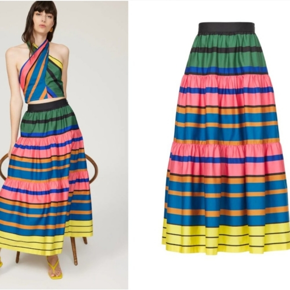 STAUD Dresses & Skirts - STAUD Skirt Sz 10 Formentera Stripe Sea Midi Cotton Striped Summer